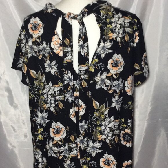 Sauci Women Black Floral Multi- Color Flare Dress Size L Short Sleeve Pullover - Picture 8 of 9